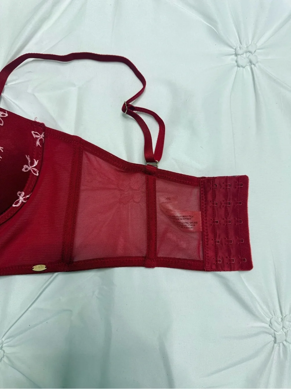 Jessica Simpson Red Longline Strapless Bra with White Bow Embroidery Accents